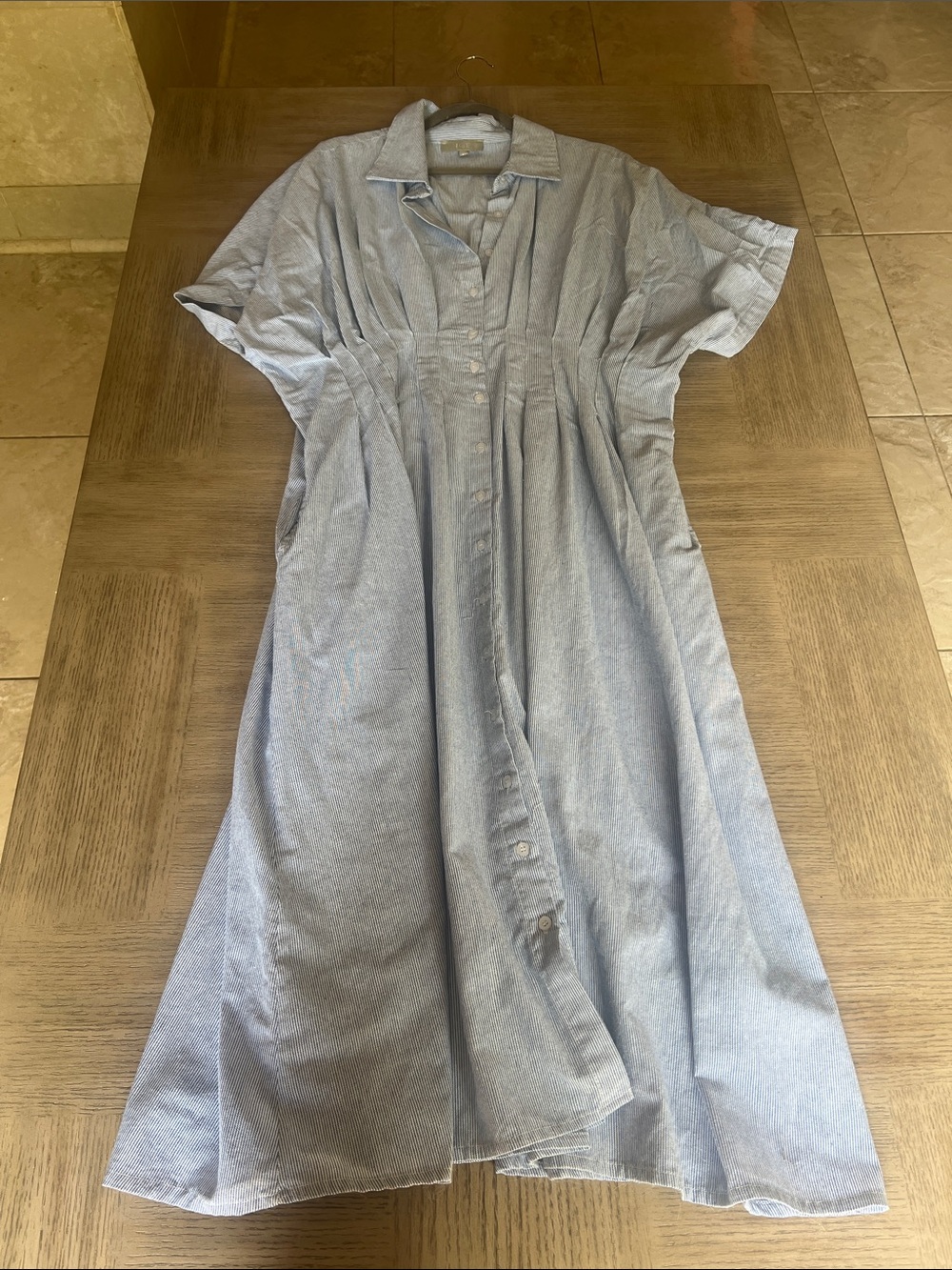 Light Blue Button-Front Shirt Dress